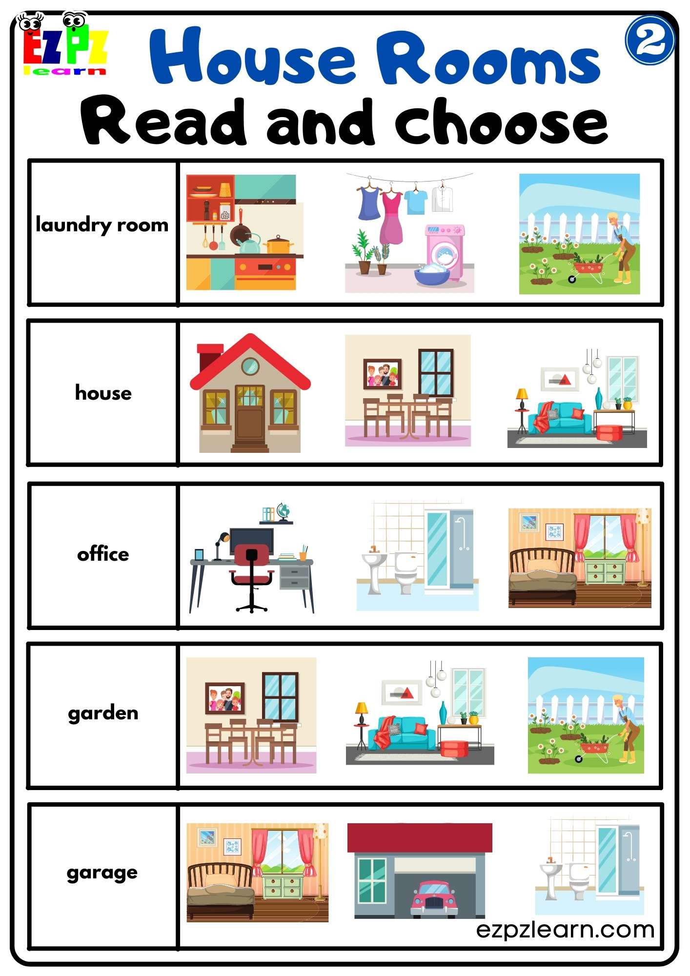 House Rooms Ezpzlearn Com   2 House Rooms Read And Choose 